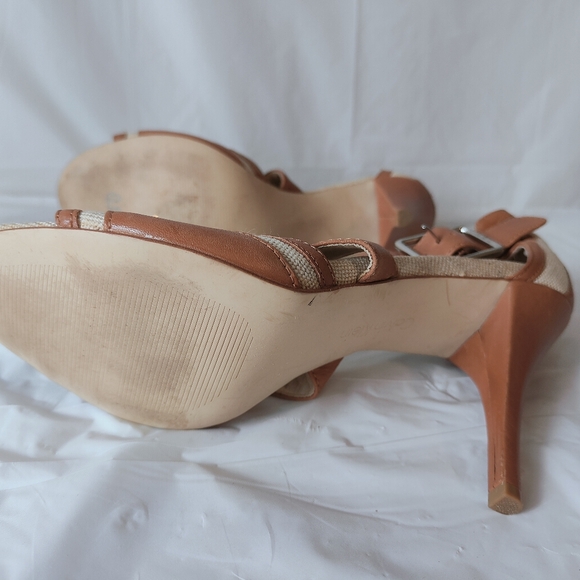 Calvin Klein Women's Brown and Tan Canvas and Leather Heels Size 10 - Picture 7 of 11